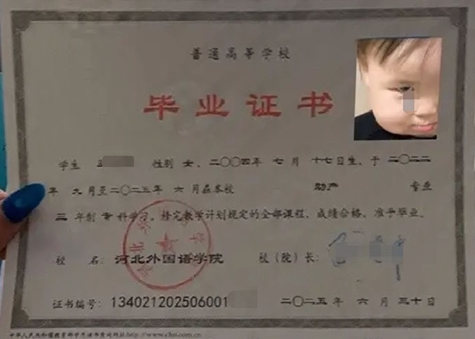 河北河北外国语学院毕业证样本图片